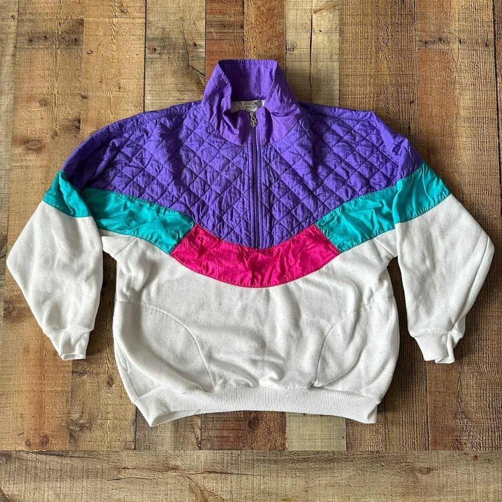 Lavon vintage womens quilted quarter zip pullover sweatshirt -L